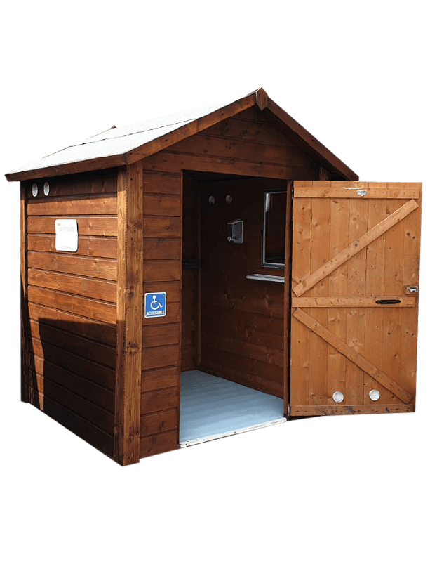I bagni natural wood sono ideali per installazioni in spazi aperti.